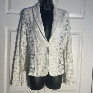 Inc International Concepts Lace Blazer Women S White Sheer Shawl Collar Dainty